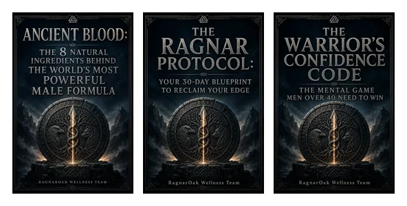 The three RagnarOak bonus guide covers side by side: Ancient Blood, The Ragnar Protocol and The Warrior's Confidence Code
